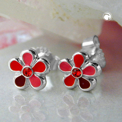 Stud earring 6.5mm children's earring flower red-lacquered silver 925