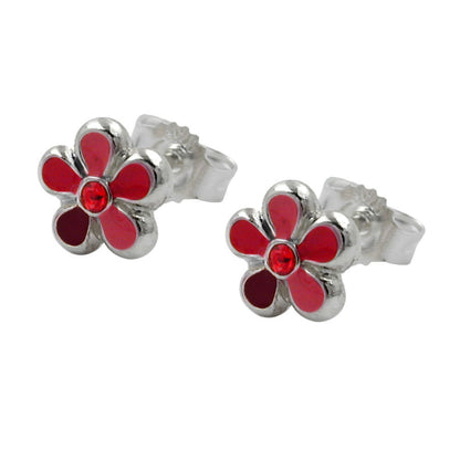 Stud earring 6.5mm children's earring flower red-lacquered silver 925