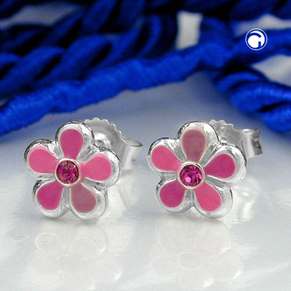 Stud earring 6.5mm children's earring flower pink-lacquered silver 925