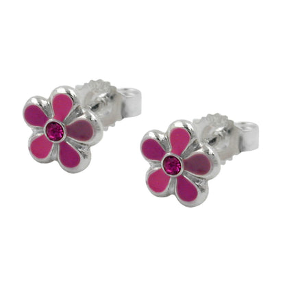 Stud earring 6.5mm children's earring flower pink-lacquered silver 925