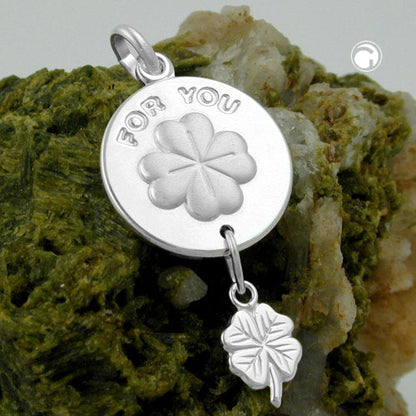 Pendant 28x14mm cloverleaf FOR YOU with cloverleaf pendulum silver 925