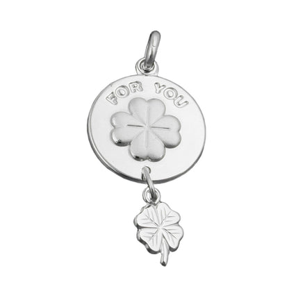 Pendant 28x14mm cloverleaf FOR YOU with cloverleaf pendulum silver 925