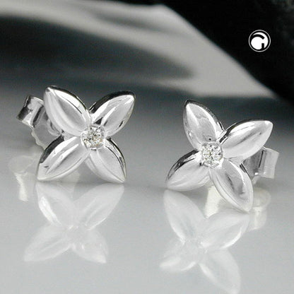 Stud earring 6.5x6.5mm small flower zirconia white silver 925