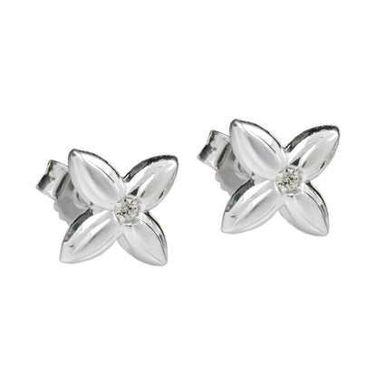 Stud earring 6.5x6.5mm small flower zirconia white silver 925