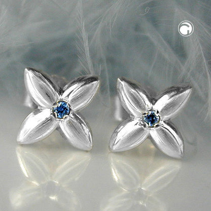 Stud earring 6.5x6.5mm small flower with synthetic spinel aqua silver 925