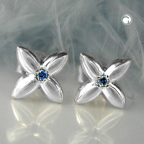 Stud earring 6.5x6.5mm small flower with synthetic spinel aqua silver 925