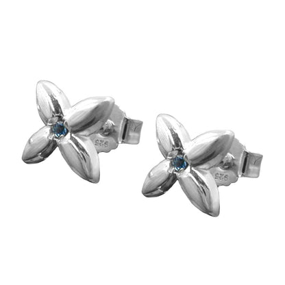 Stud earring 6.5x6.5mm small flower with synthetic spinel aqua silver 925