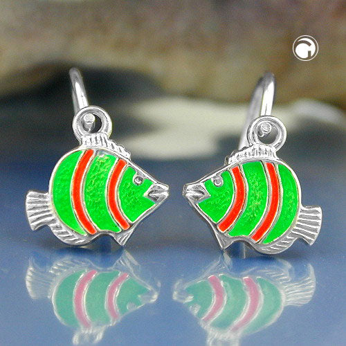 Ear clip earrings 13x9mm clownfish green orange silver 925