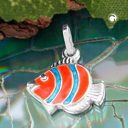 Pendant 12x12mm clownfish orange blue silver 925