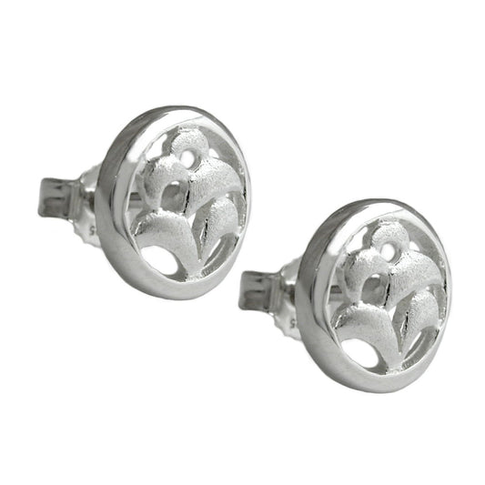 Stud earring 9mm openwork matt-glossy silver 925
