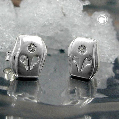 Stud earrings 9x8mm matt shiny with zirconia silver 925