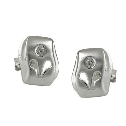 Stud earrings 9x8mm matt shiny with zirconia silver 925