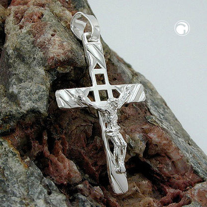 Pendant 35x22mm cross with Jesus matt-glossy silver 925