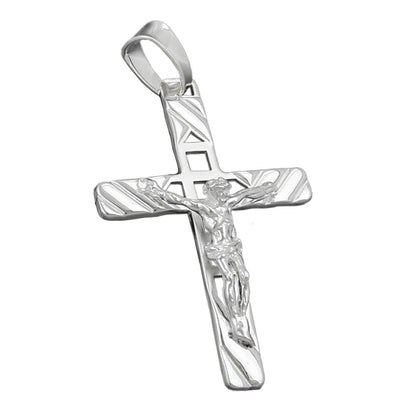 Pendant 35x22mm cross with Jesus matt-glossy silver 925