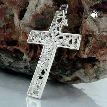 Pendant 33x20mm cross with Jesus shiny silver, 925