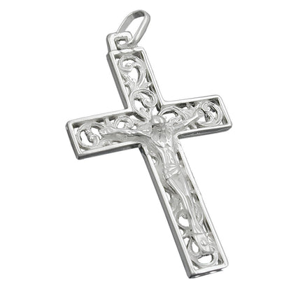 Pendant 33x20mm cross with Jesus shiny silver, 925