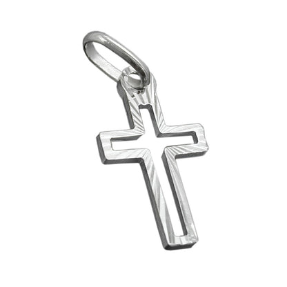 Pendant 16x9mm cross diamond-cut center open silver 925