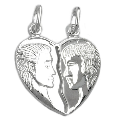 Pendant 22x20mm double pendant heart man woman silver 925