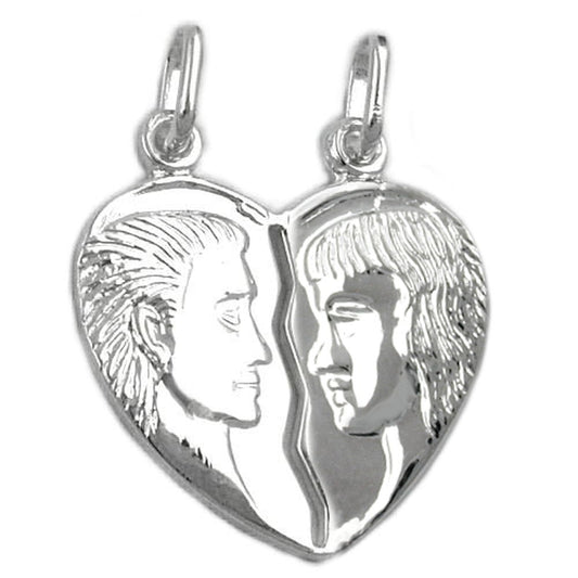 Pendant 22x20mm double pendant heart man woman silver 925