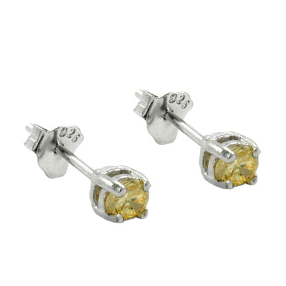 Ear studs earring 3x3mm glass stone rhodium-plated yellow-citrine glass 925