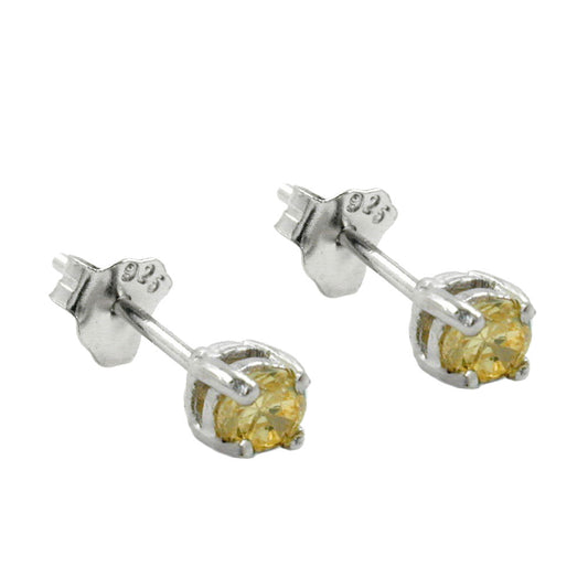 Ear studs earring 3x3mm glass stone rhodium-plated yellow-citrine glass 925