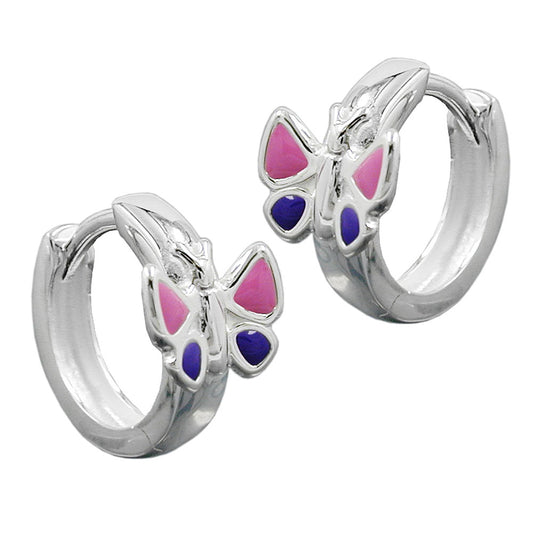 Creole 12x7mm folding hinge butterfly pink purple silver 925