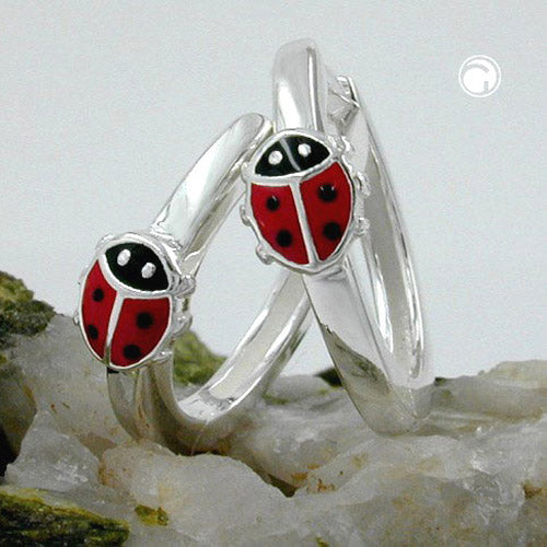 Hoop earrings 14x2mm with hinged ladybug red-black lacquered silver 925