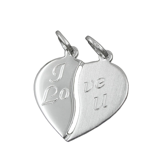 Pendant 18x17mm double pendant heart with engraving - I love u - Silver 925