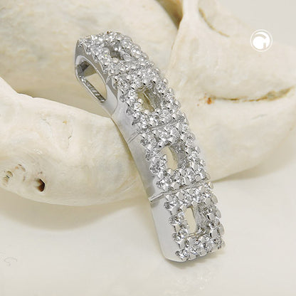 Pendant 21x5mm with zirconias shiny rhodium-plated silver 925