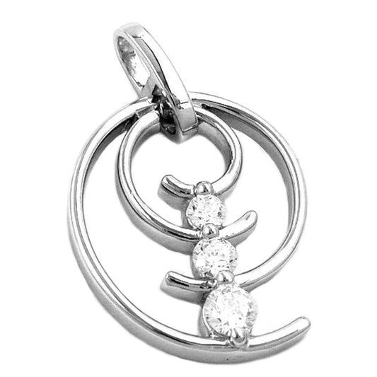 Pendant 29x11mm spiral 3x zirconia shiny rhodium-plated silver 925