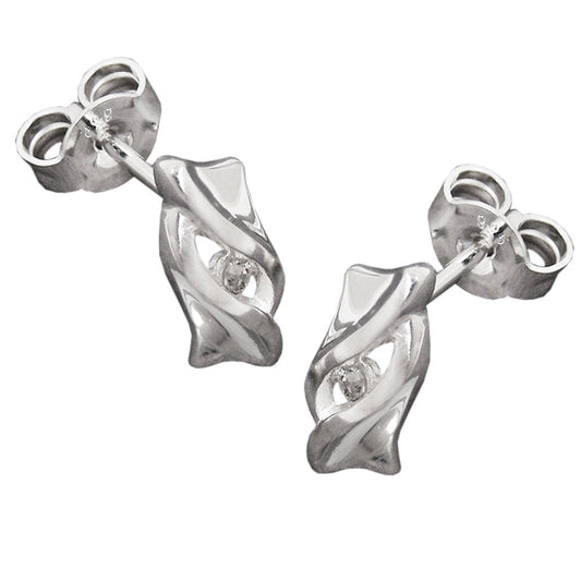 Stud earrings 10x5mm with zirconia matt shiny silver 925