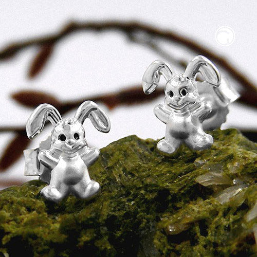 Stud earring 11x9mm children's earring small rabbit matt-shiny silver 925