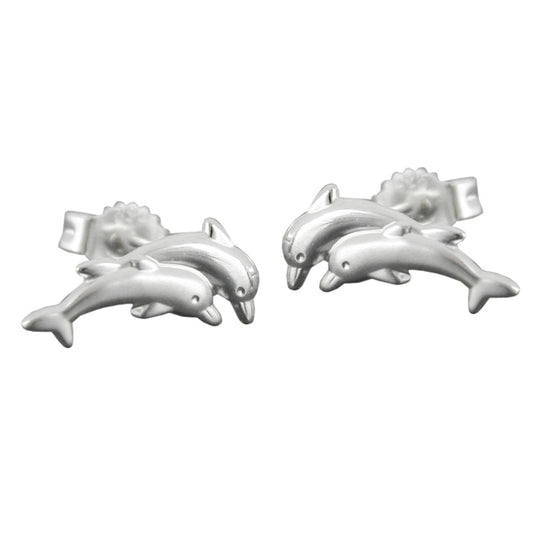 Stud earrings 11x5mm dolphin pair matt-shiny silver 925