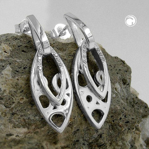 Ohrstecker „30×12 mm ovaler Pendelohrring“ Zirkonia Silber 925 – elegant & beweglich