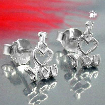 Stud earring 9x7mm I LOVE YOU silver 925