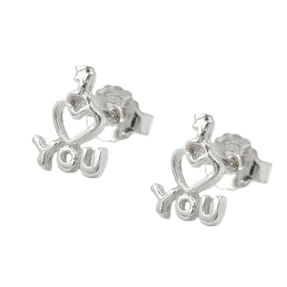 Stud earring 9x7mm I LOVE YOU silver 925