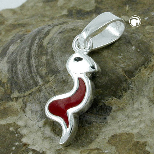 Pendant 16x6mm snake red-silver lacquered silver 925