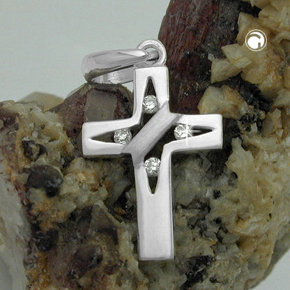 Pendant 19x12mm cross with 4 zirconias silver 925