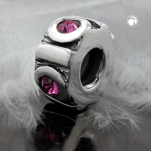 Pendant 10x5mm pearl bead with 4 glass stones pink rhodium-plated silver 925