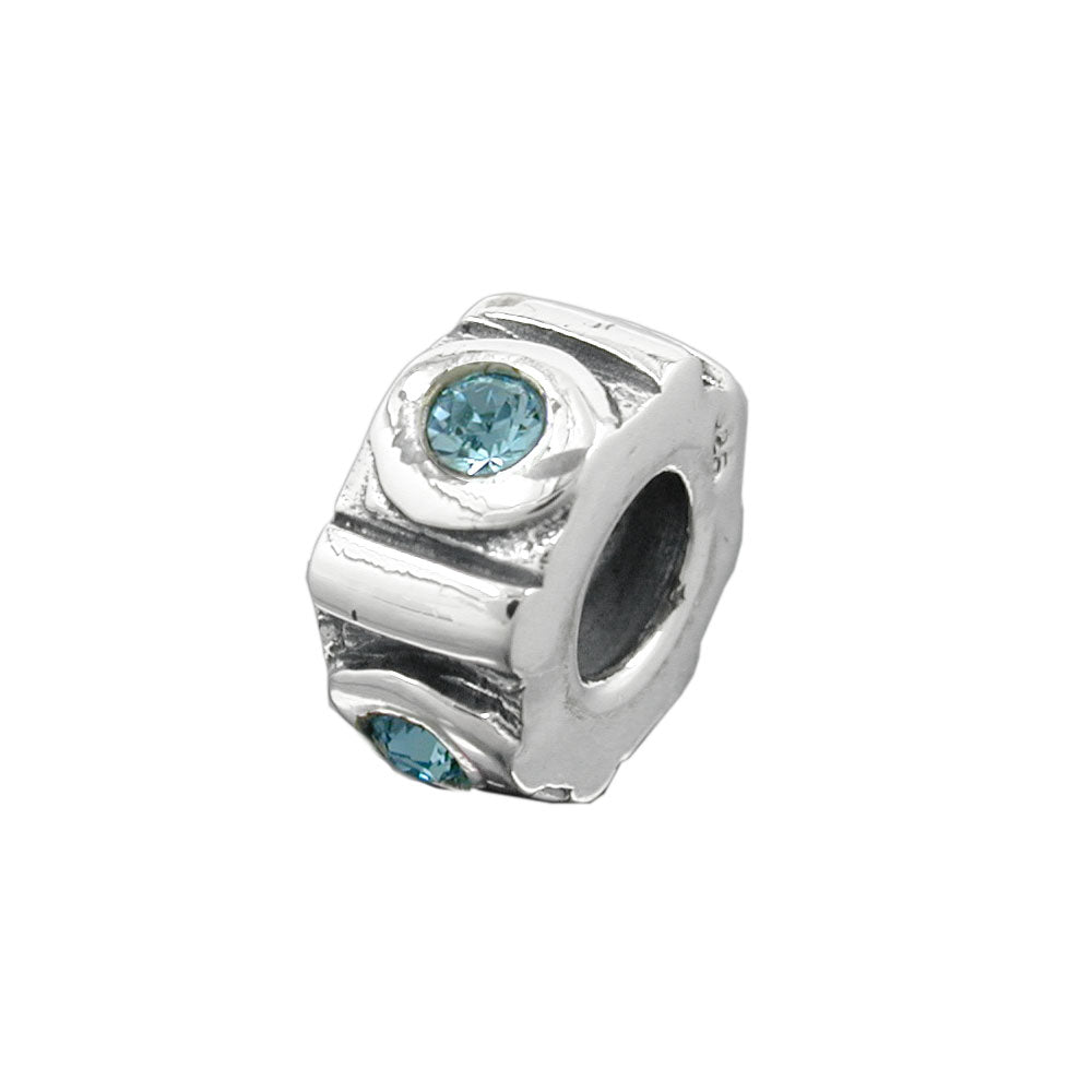 Anhänger „10×5 mm Perlen-Bead“ mit hellblauen Glassteinen Silber 925 – zart & modern