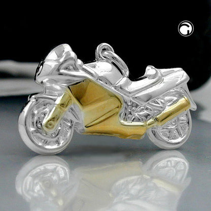 Pendant 15x27mm motorcycle bicolor, silver 925