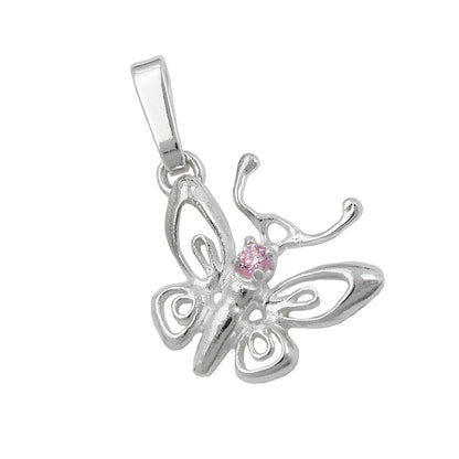 Pendant 14x13mm filigree butterfly with zirconia pink silver 925