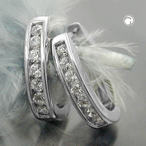 Creole 15x12x3mm folding hinge oval zirconias white rhodium-plated silver 925