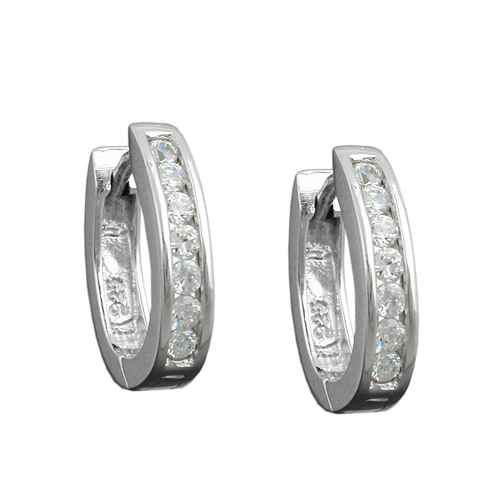 Creolen „Oval 15x12 mm“ Silber 925 – rhodiniert & mit weißen Zirkonias