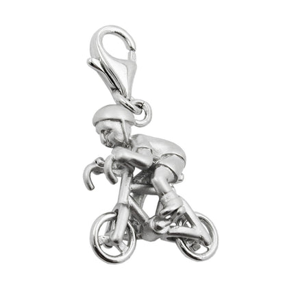 Pendant 17x14x7mm Charm Cyclist rhodium-plated silver 925