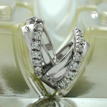 Hoop earrings 12.5x5mm with crossed zirconias, rhodium-plated, silver 925