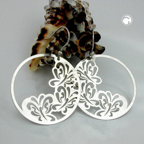 Ear hooks 53x37mm butterflies shiny silver 925