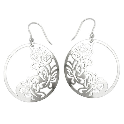 Ear hooks 53x37mm butterflies shiny silver 925