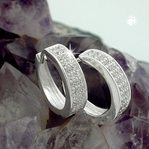 Creole 14x4mm folding hinge with many zirconias silver 925