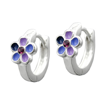 Hoop earrings 11x6.5mm flower purple lacquered silver 925